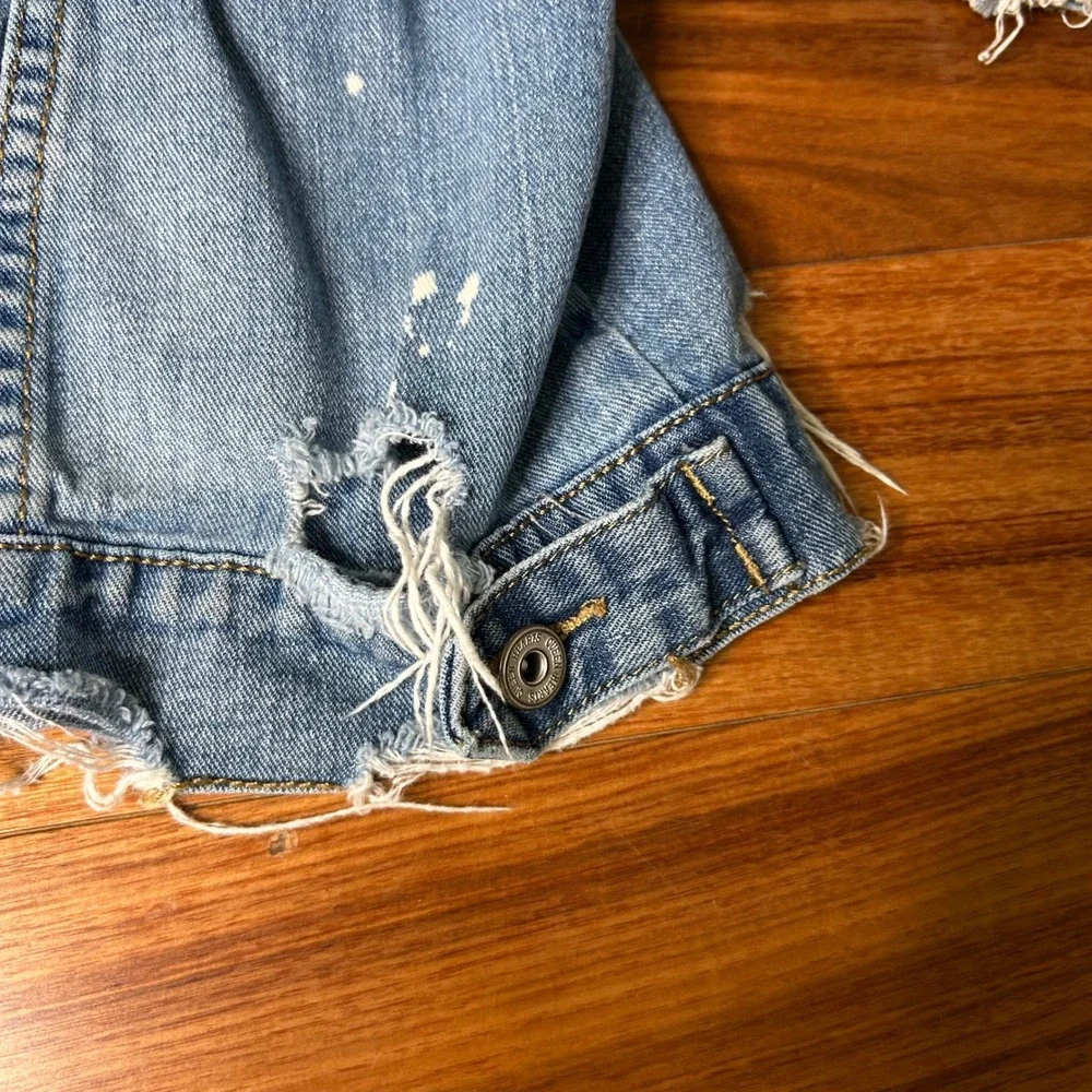 Distressed long‎ Denim Jacket Paint Splatter ripped